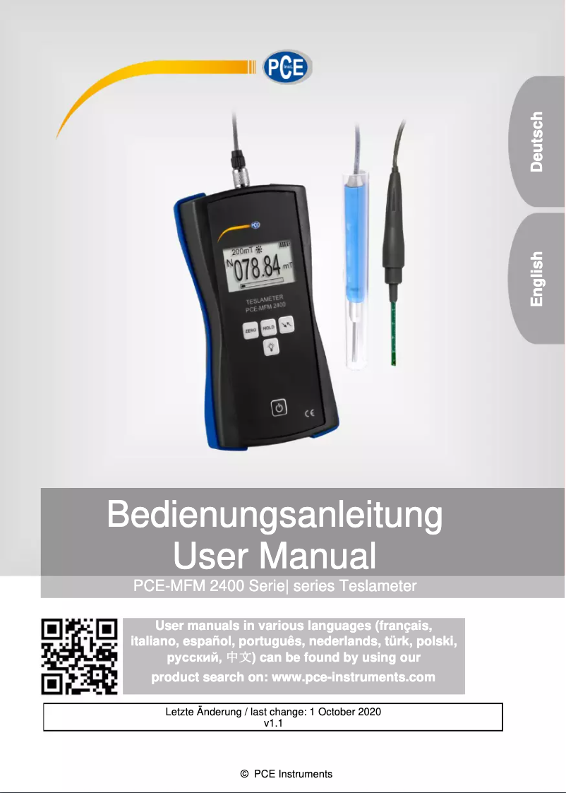 Page n°1 - Manuel utilisateur PCE Instruments PCE-MFM 2400