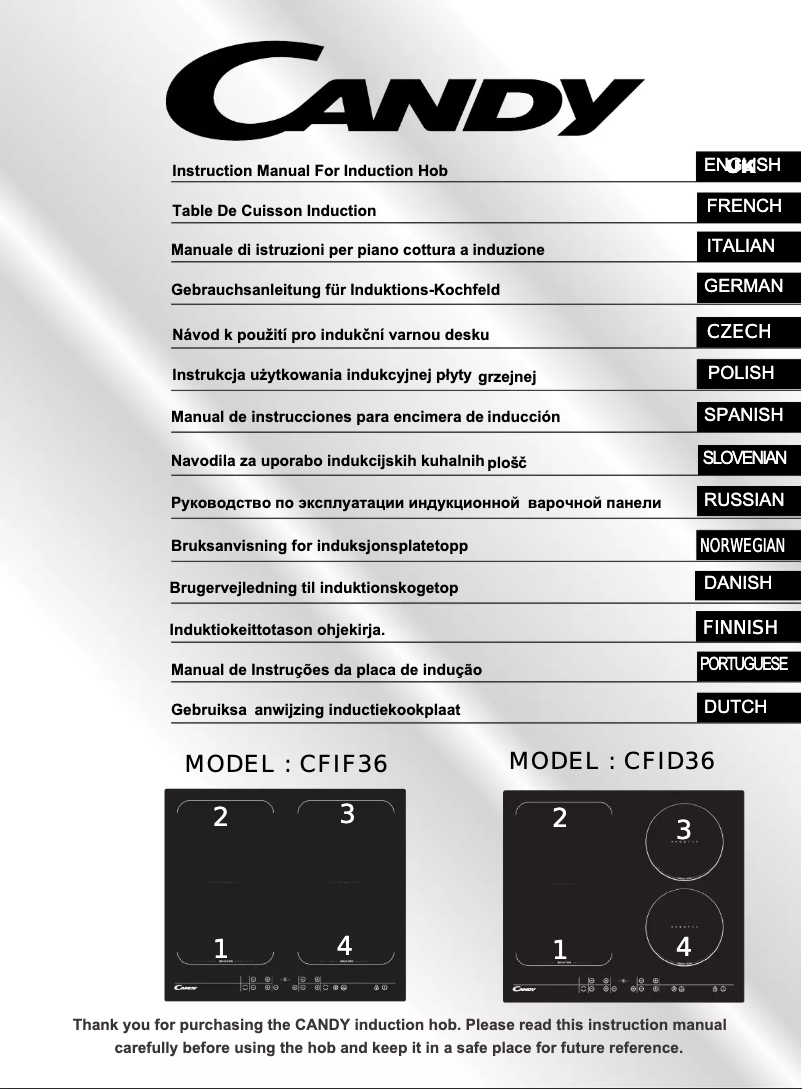 Page n°1 - Manuel utilisateur Candy CFID 36