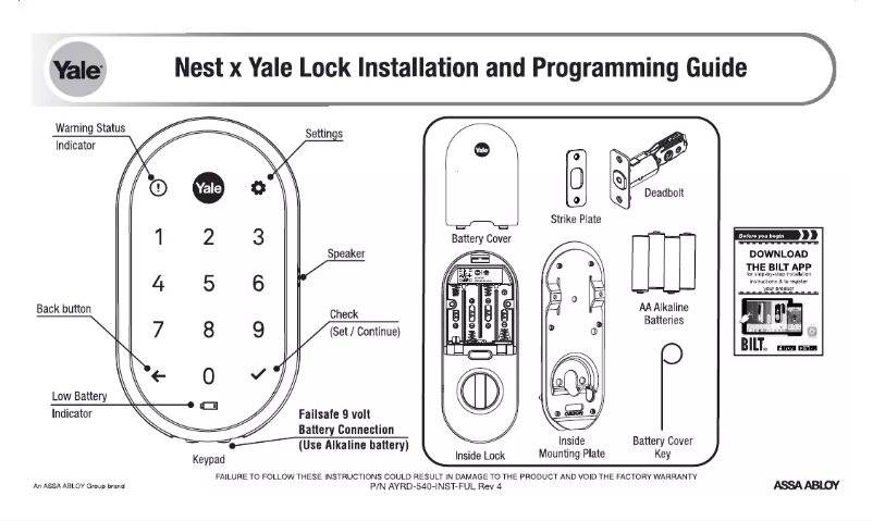 Page 1 de la notice Mode d'emploi Nest x Yale Lock