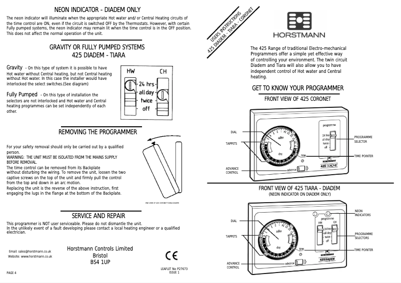 Page 1 de la notice Manuel utilisateur Horstmann 425 Coronet