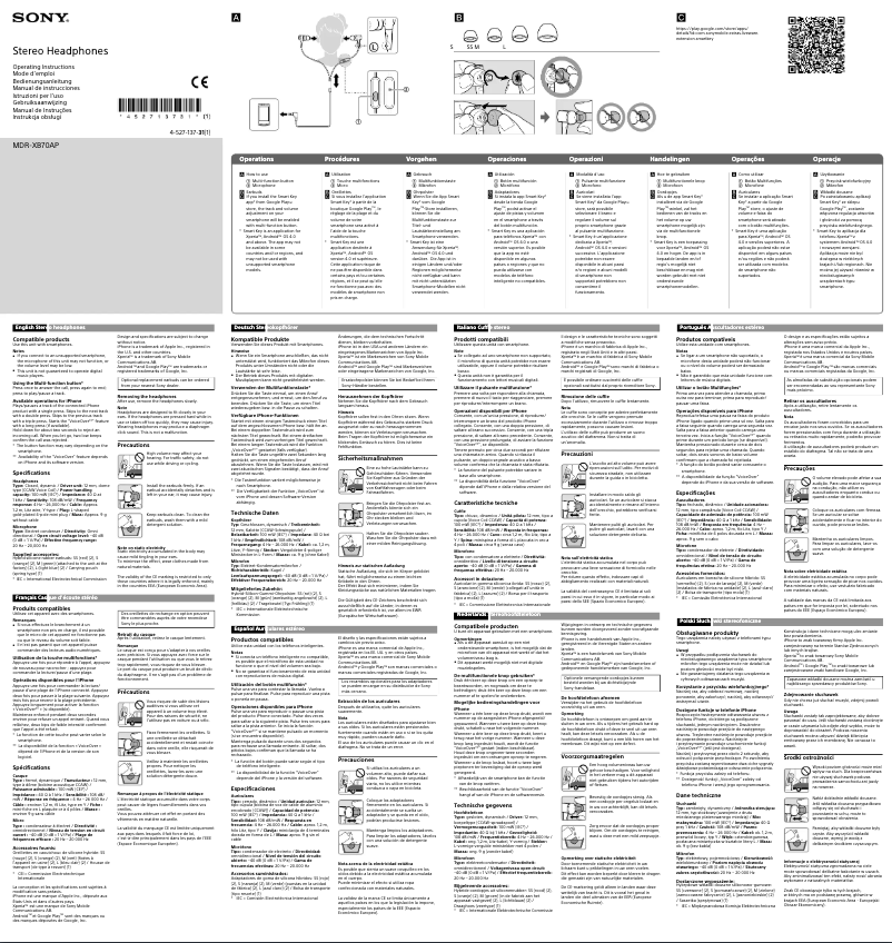 Page 1 de la notice Manuel utilisateur Sony MDR-XB70AP