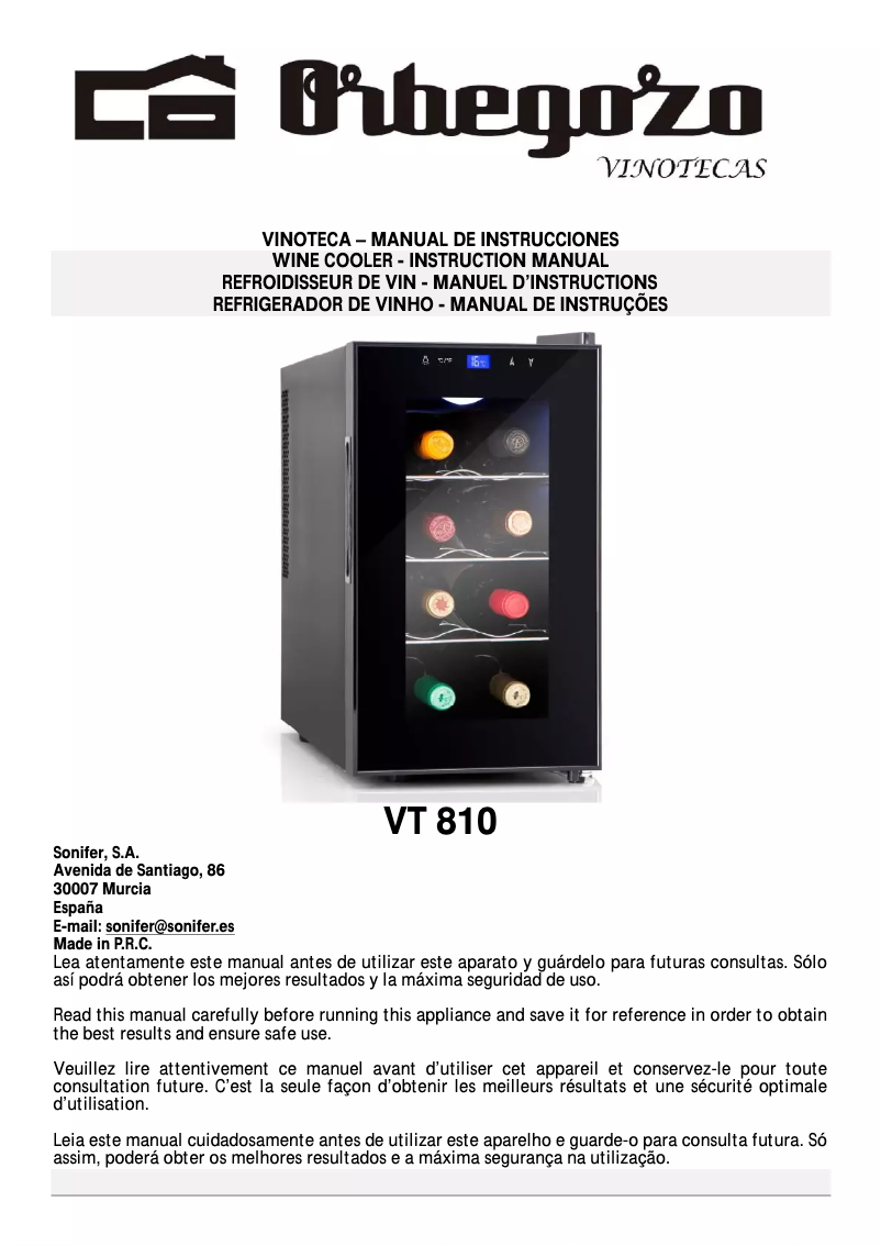 Page n°1 - Manuel utilisateur Orbegozo VT 810