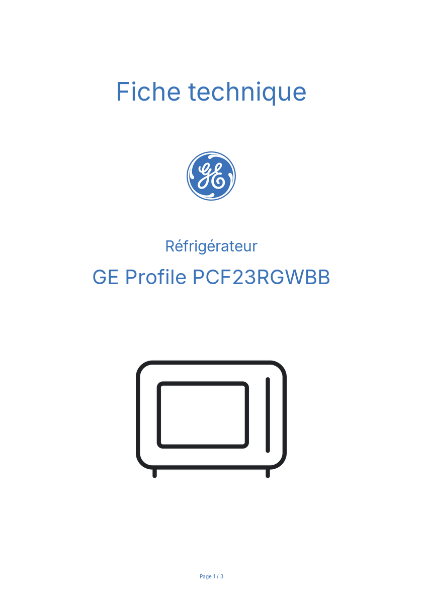 Page n°1 - Fiche technique GE Profile PCF23RGWBB