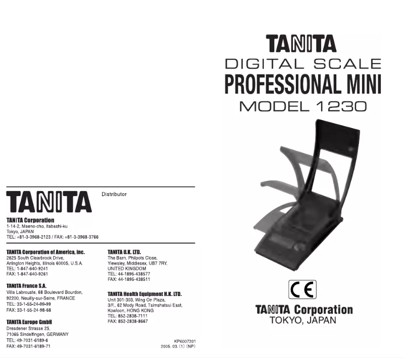 Page 1 de la notice Manuel utilisateur Tanita 1230