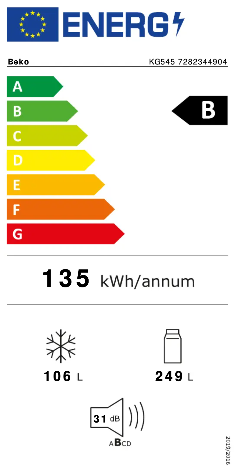 Page 1 de la notice Label énergétique Beko KG545