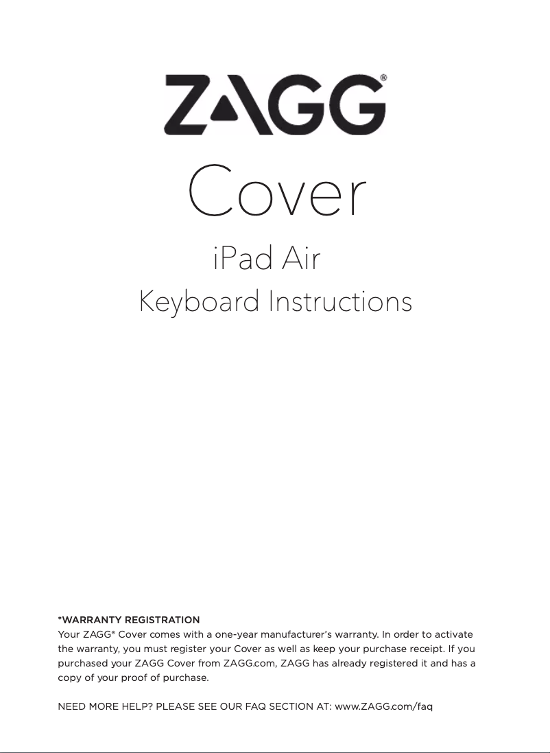 Page 1 de la notice Manuel utilisateur Zagg ZAGGkeys Cover