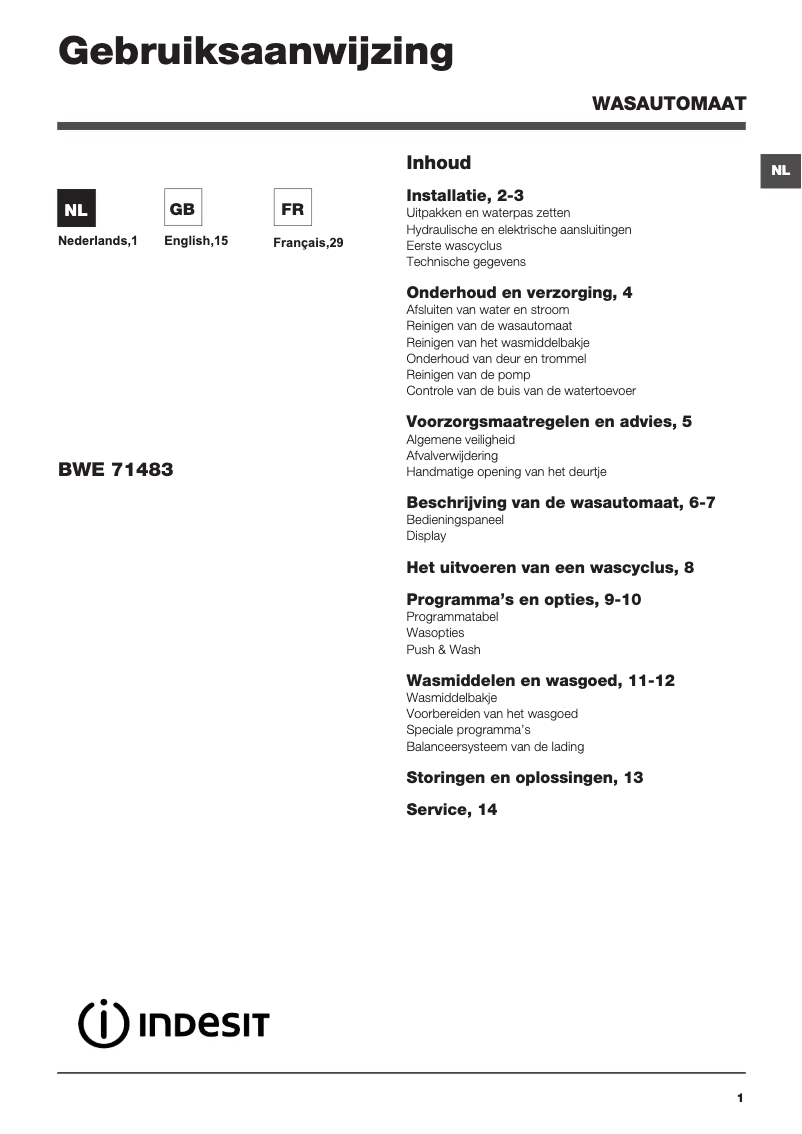 Image de la première page du manuel de l'appareil BWE 71483X W NL