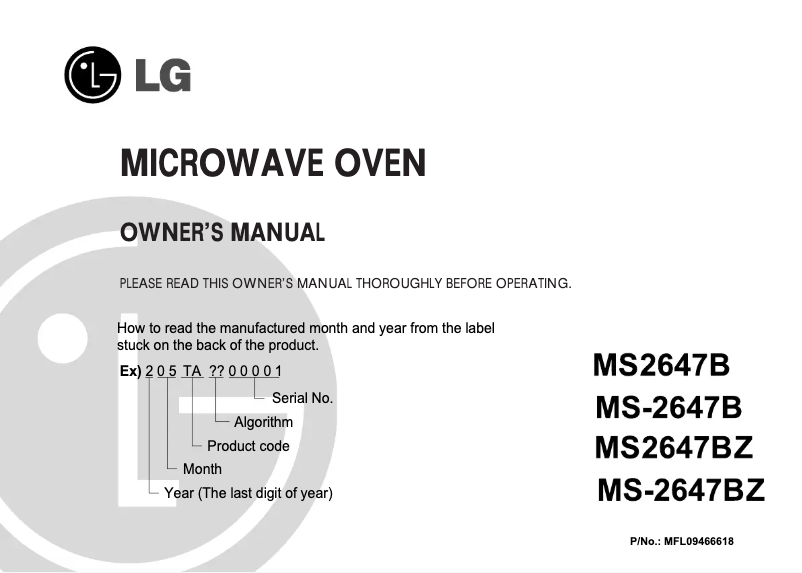 Image de la première page du manuel de l'appareil MS2647BZ