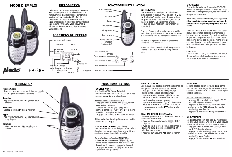 Image de la première page du manuel de l'appareil FR-38 Plus
