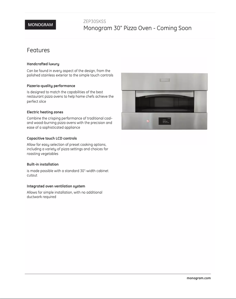 Página 1 del manual Ficha técnica Monogram ZEP30SKSS