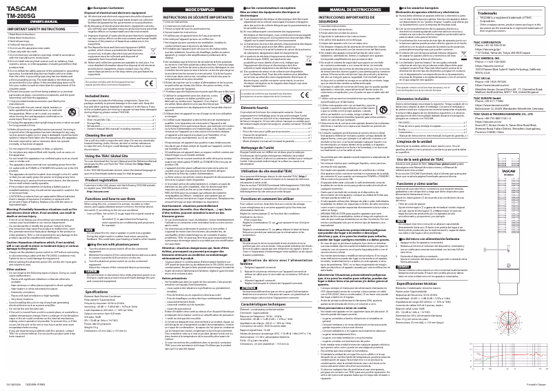 Page 1 de la notice Manuel utilisateur Tascam TM-200SG