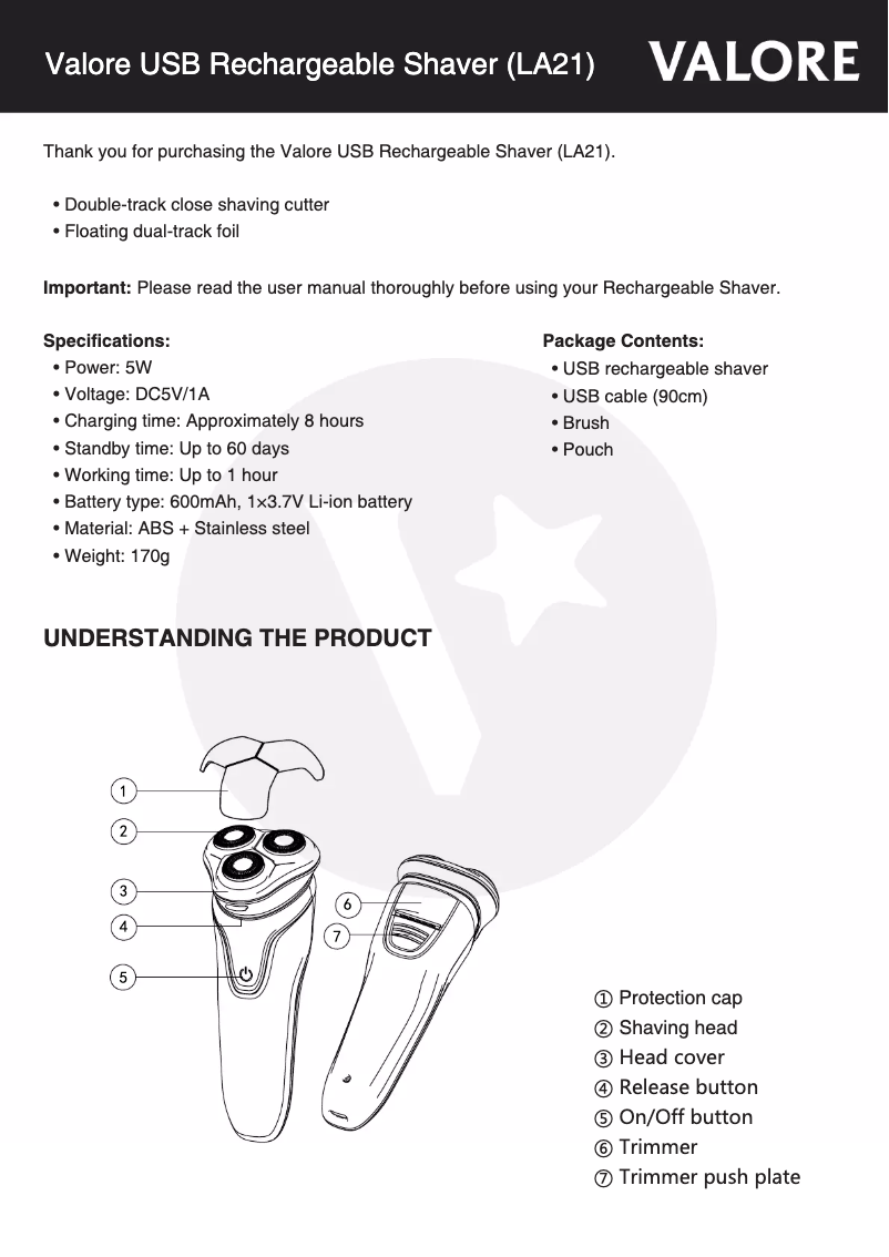 Page n°1 - Manuel utilisateur Valore LA21