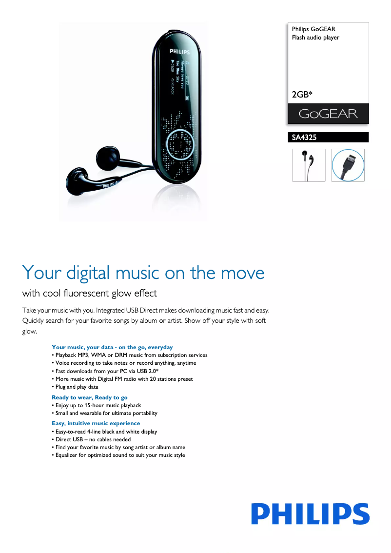 Page 1 de la notice Brochure Philips GoGear SA4325