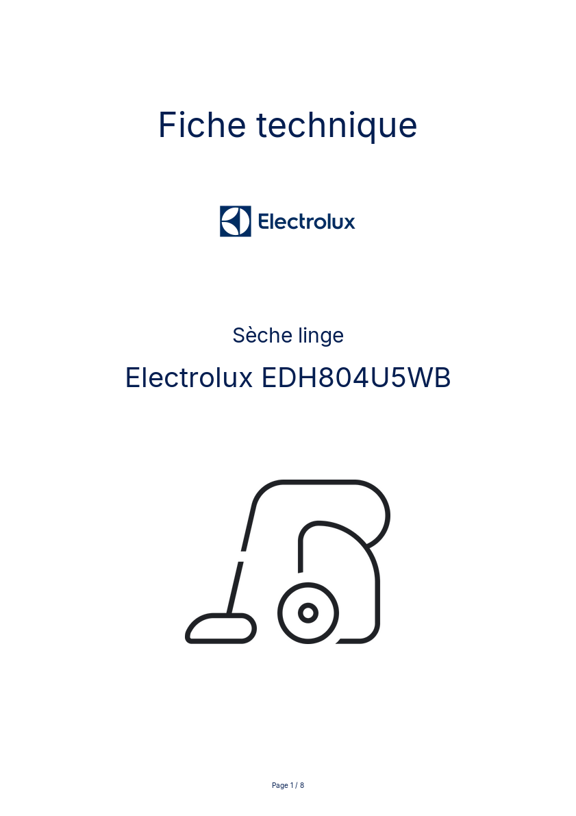 Page n°1 - Fiche technique Electrolux EDH804U5WB