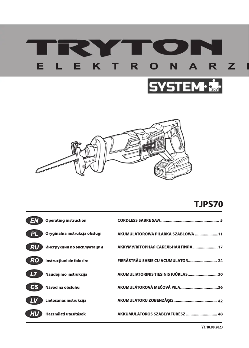 Imagen de la primera página del manual del dispositivo TJPS70