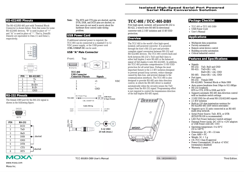 Page n°1 - Manuel utilisateur Moxa TCC-80-RP