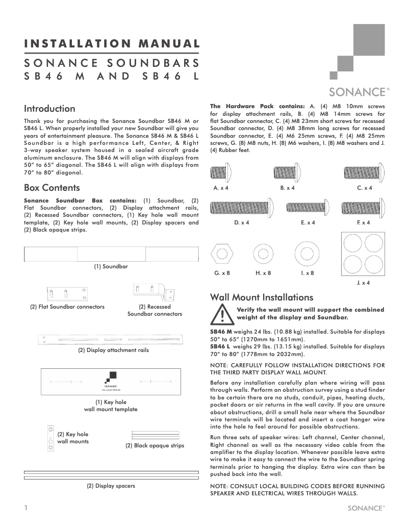 Page 1 de la notice Manuel utilisateur Sonance SB46