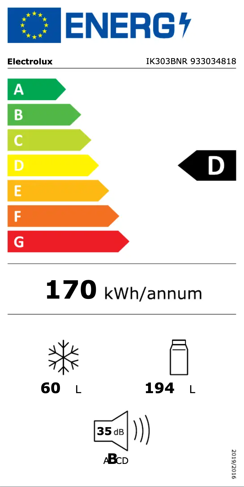 Page n°1 - Label énergétique Electrolux IK303BNR