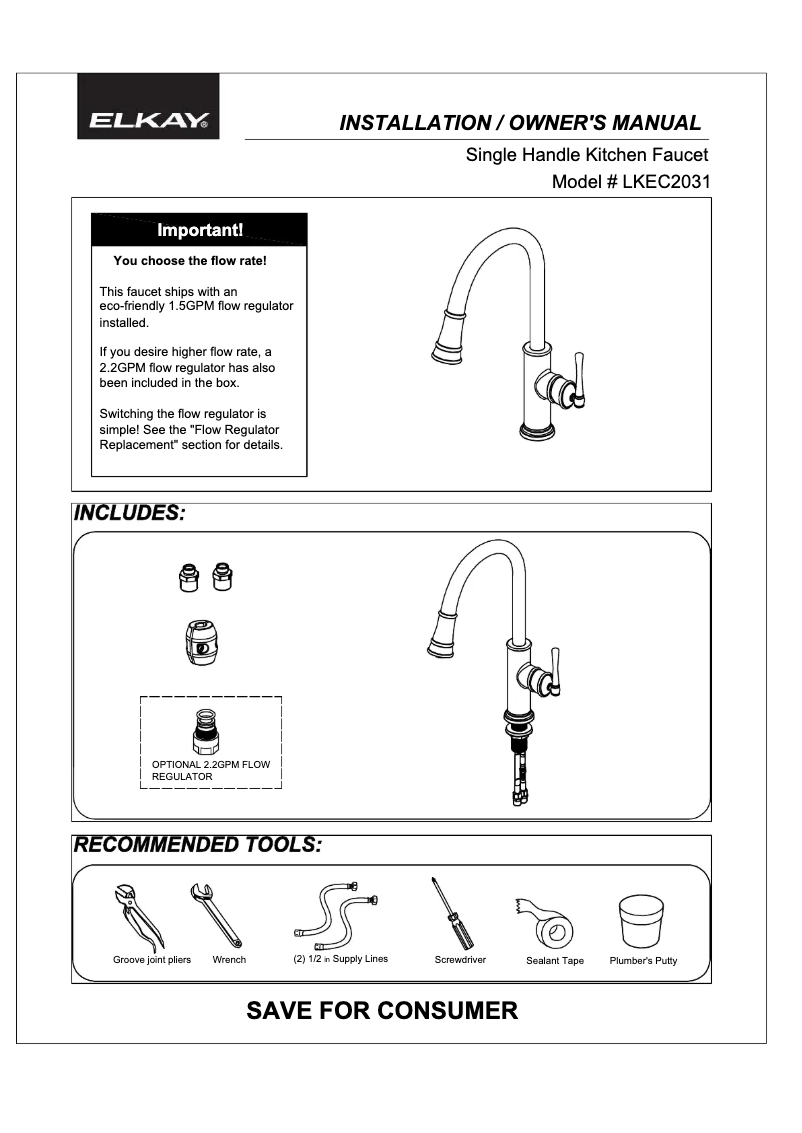 Page 1 de la notice Manuel utilisateur Elkay LKEC2031LS