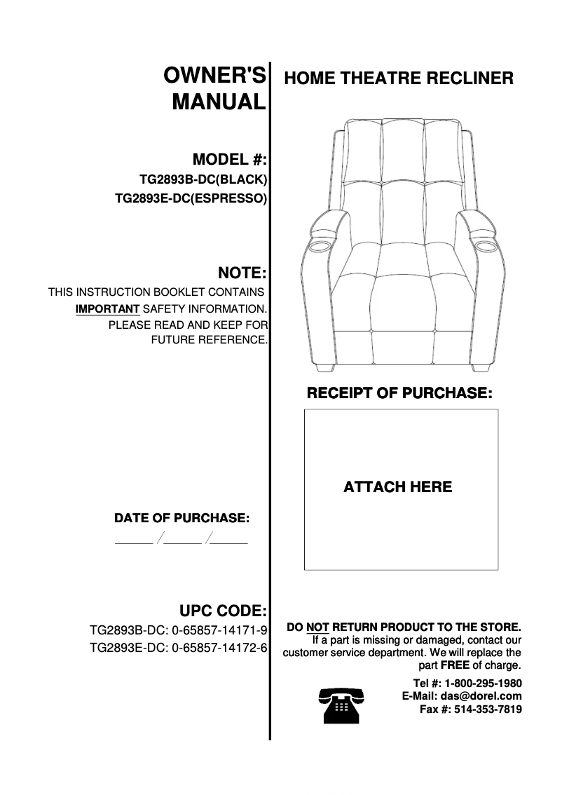 Page 1 de la notice Manuel utilisateur Dorel TG2893E-DC