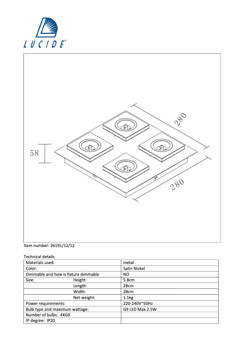 Page n°1 - Manuel utilisateur Lucide Audi led 26191/12/12