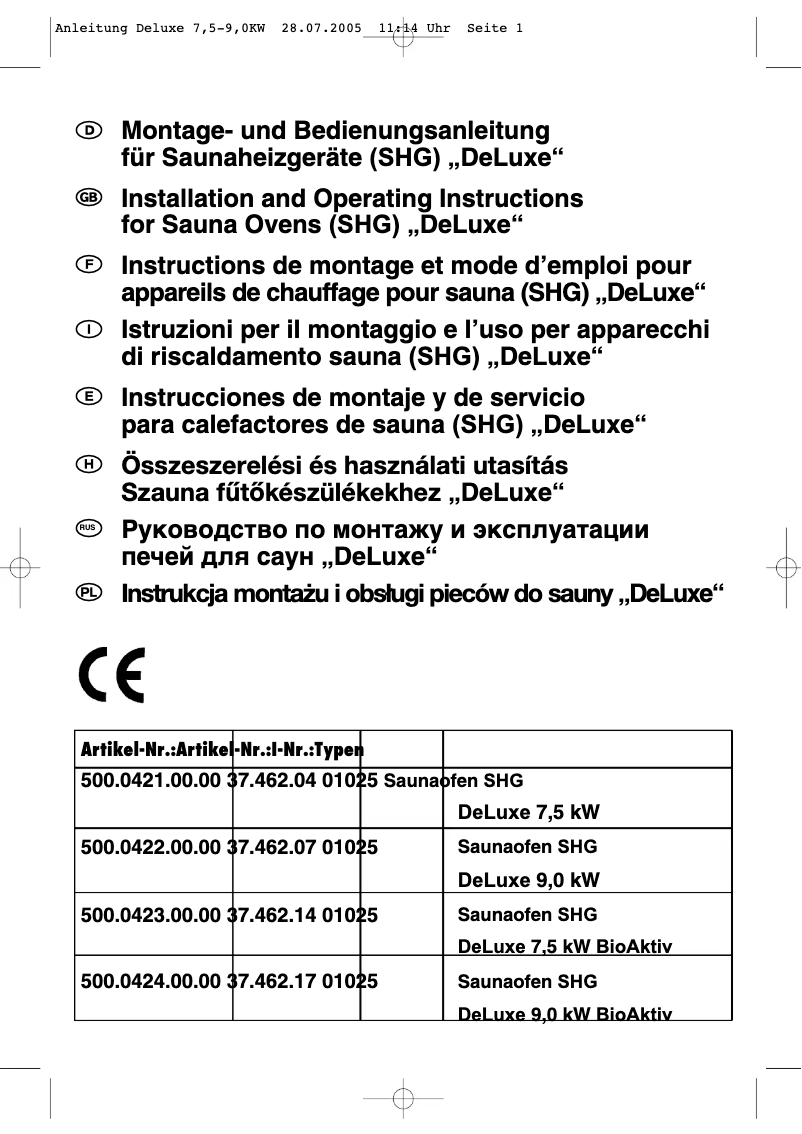 Image de la première page du manuel de l'appareil DeLuxe