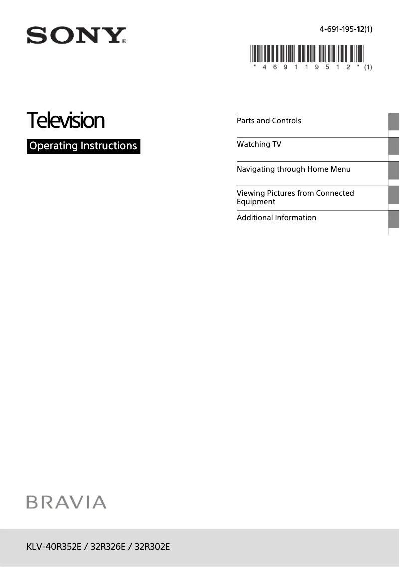 Image de la première page du manuel de l'appareil Bravia KLV-32R302E