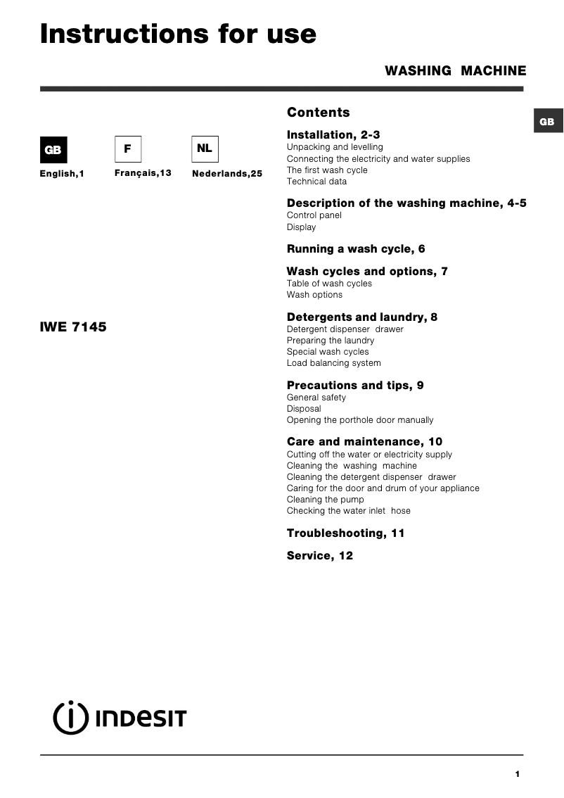 Image de la première page du manuel de l'appareil IWE 7145