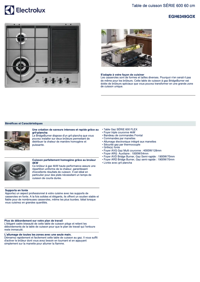 Page n°1 - Fiche technique Electrolux EGH6349GOX