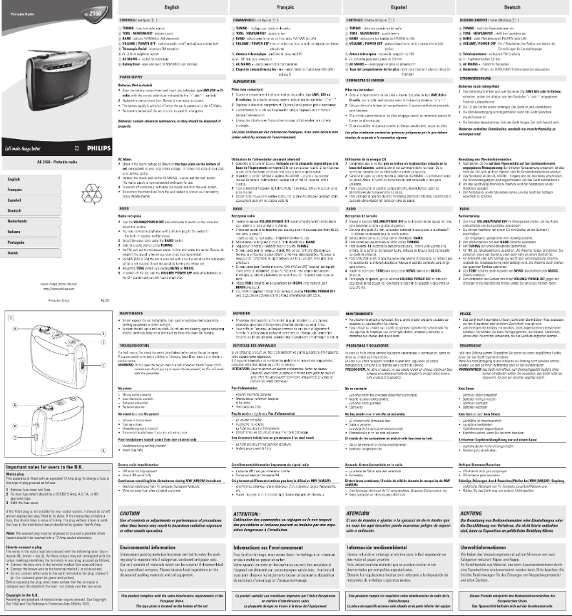 Page 1 de la notice Manuel utilisateur Philips AE2160