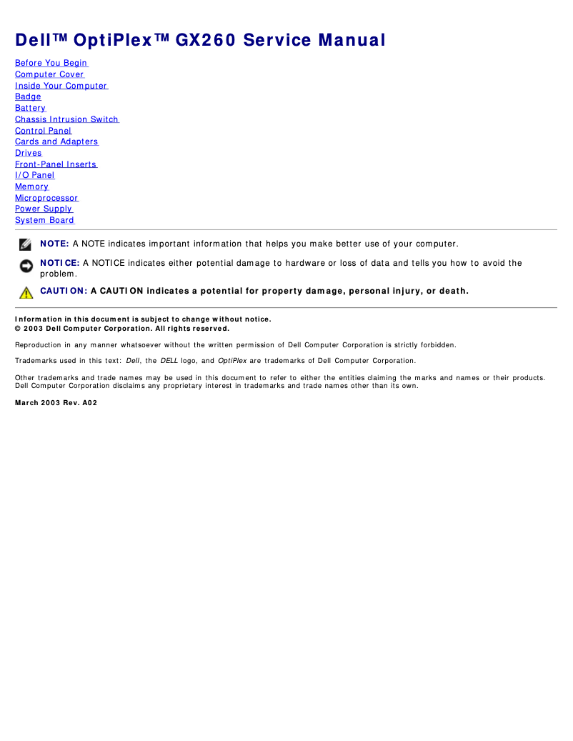 Page n°1 - Manuel utilisateur Dell OptiPlex GX260