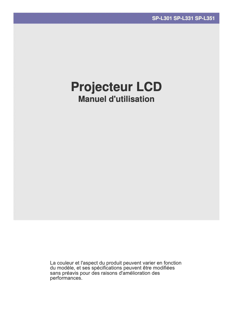 Page 1 de la notice Manuel utilisateur Samsung SP-L301