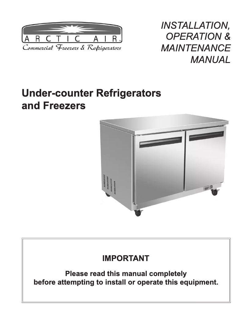Page n°1 - Manuel utilisateur Arctic Air AUC60F