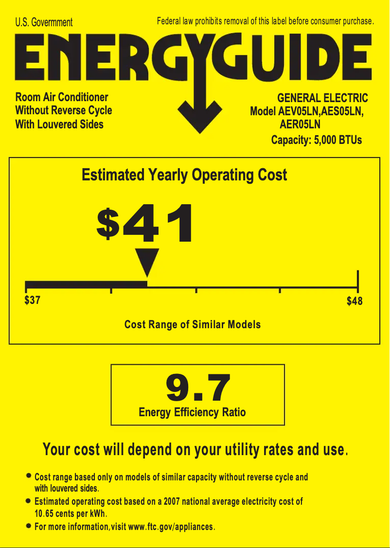 Page n°1 - Label énergétique GE AES05LN