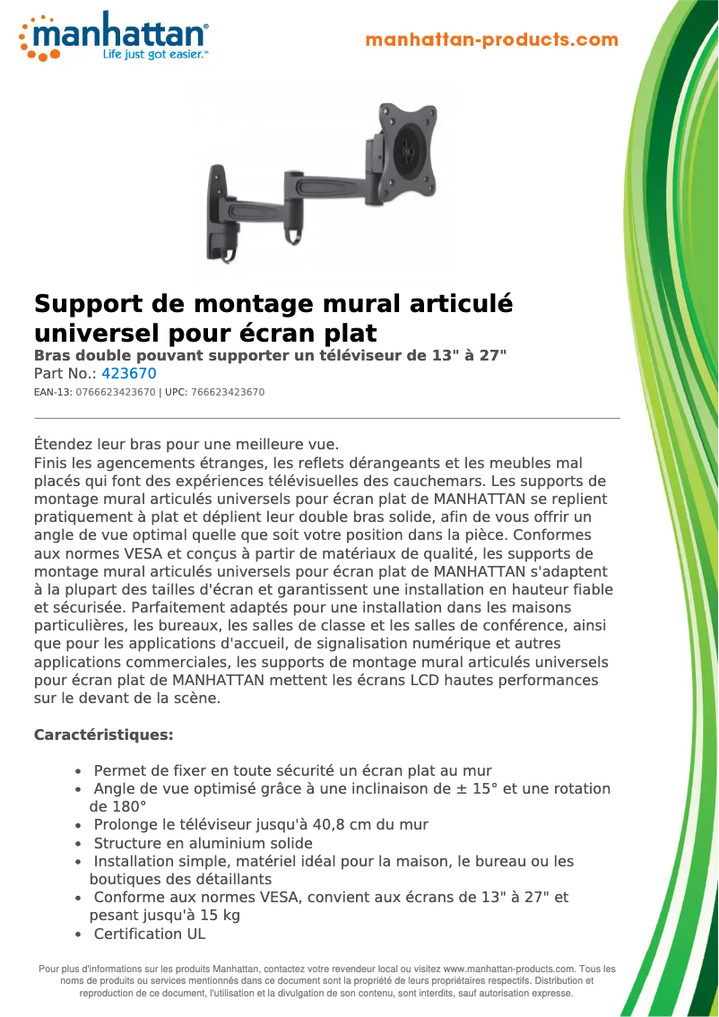 Page 1 de la notice Fiche technique Manhattan 423670