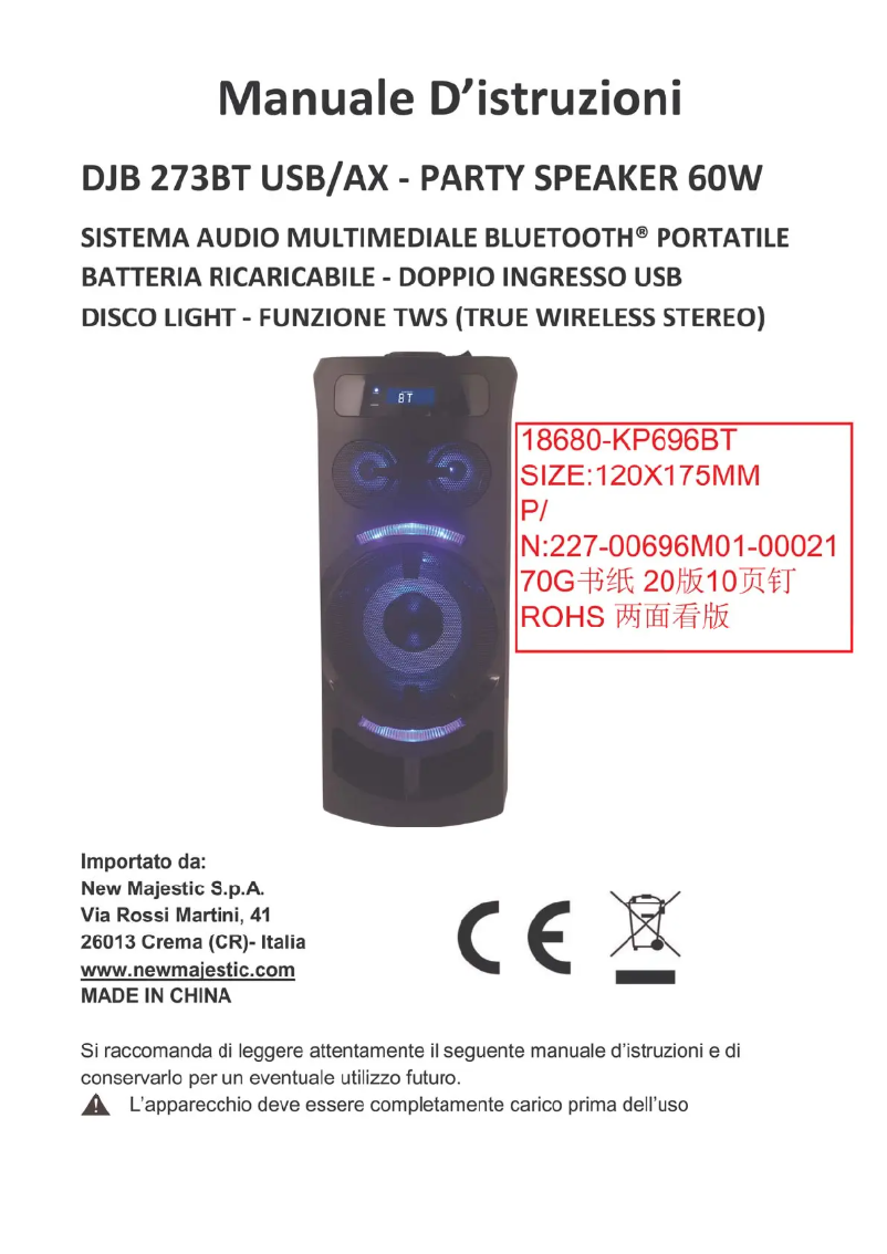 Page 1 de la notice Manuel utilisateur Majestic DJB-273 BT USB/AX