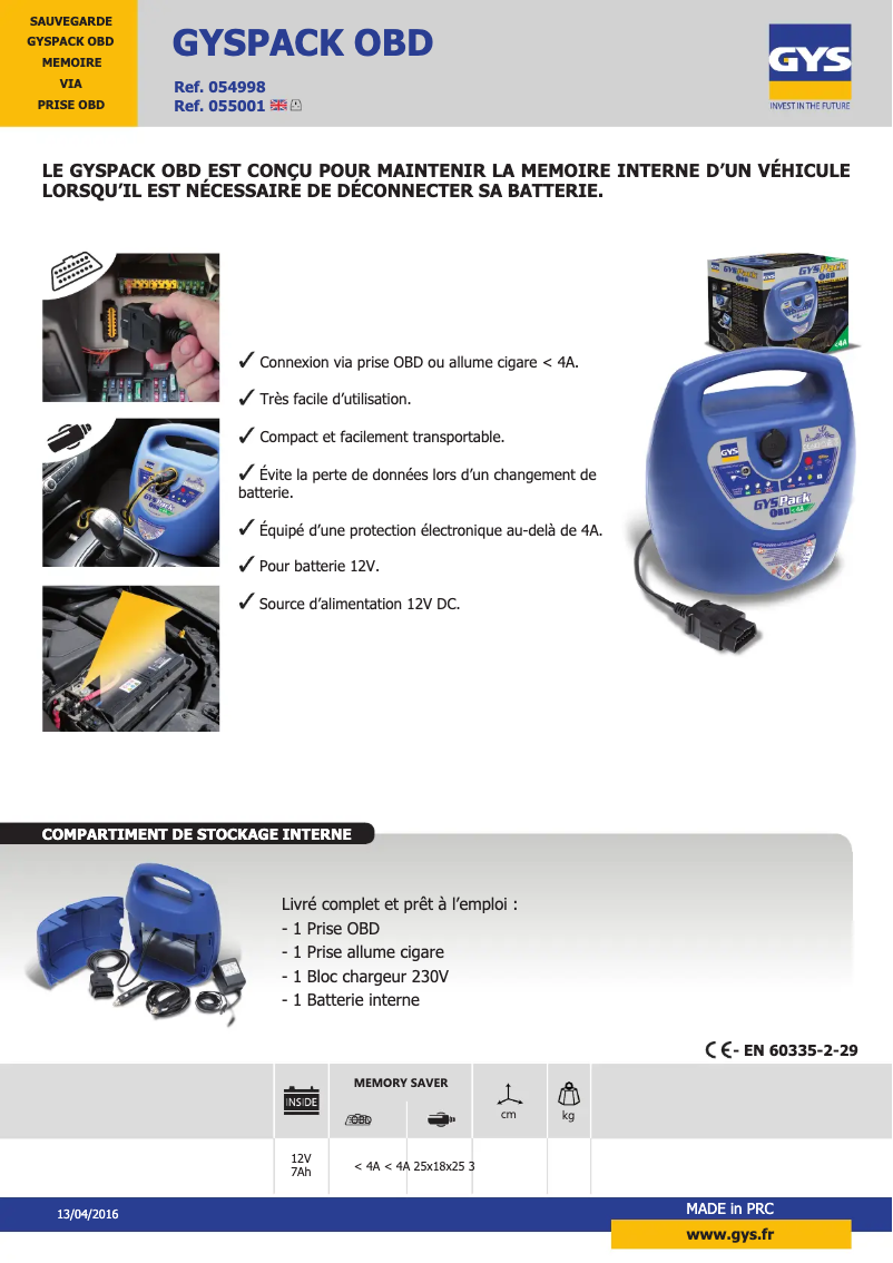 Page n°1 - Fiche technique GYS Gyspack OBD
