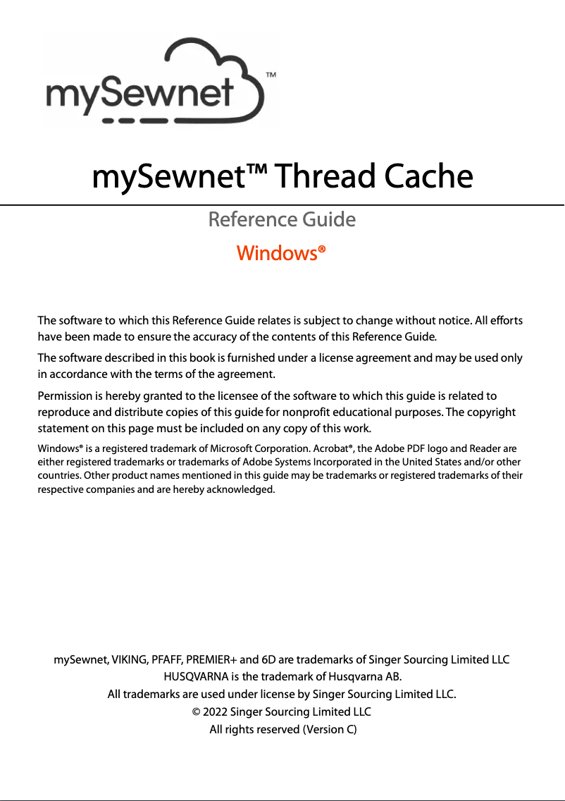 Page 1 de la notice Manuel utilisateur mySewnet Thread Cache