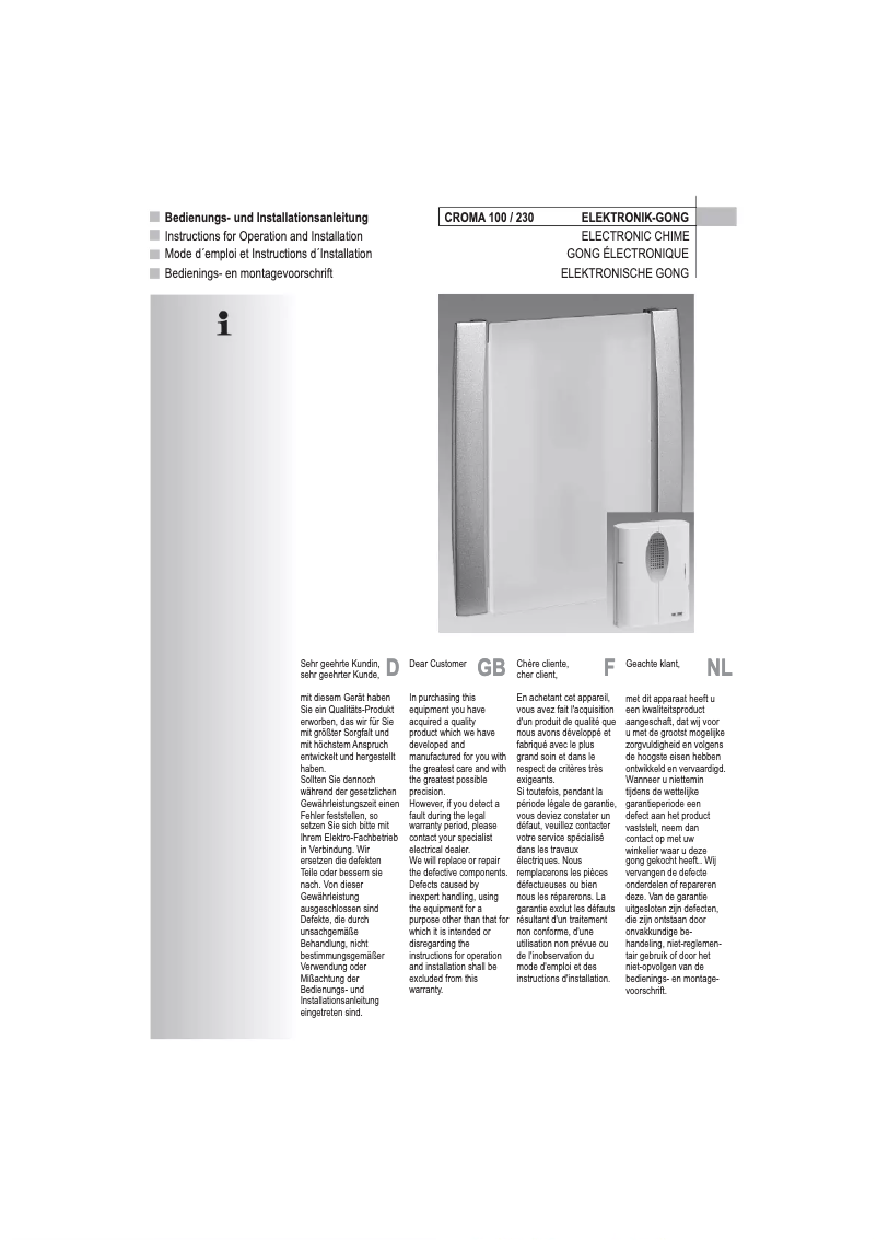 Image de la première page du manuel de l'appareil Croma