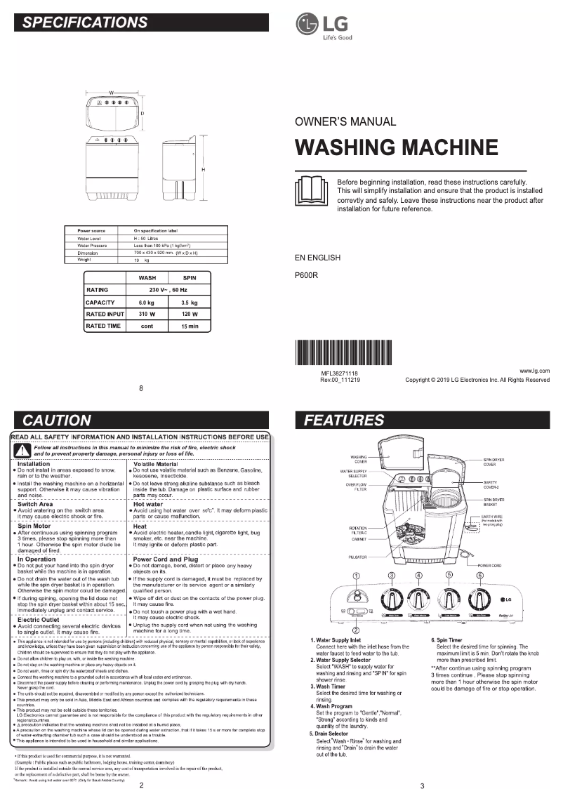 Page 1 de la notice Manuel utilisateur LG P600R