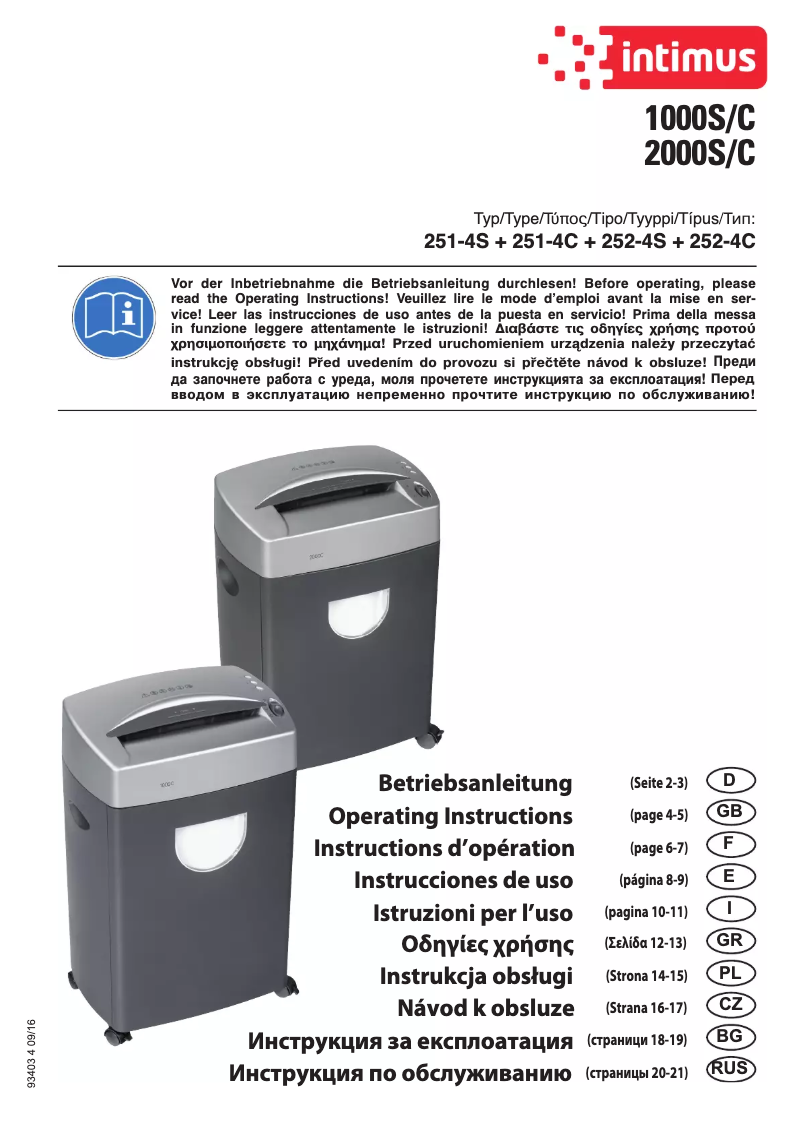 Page n°1 - Manuel utilisateur Intimus 252-4C