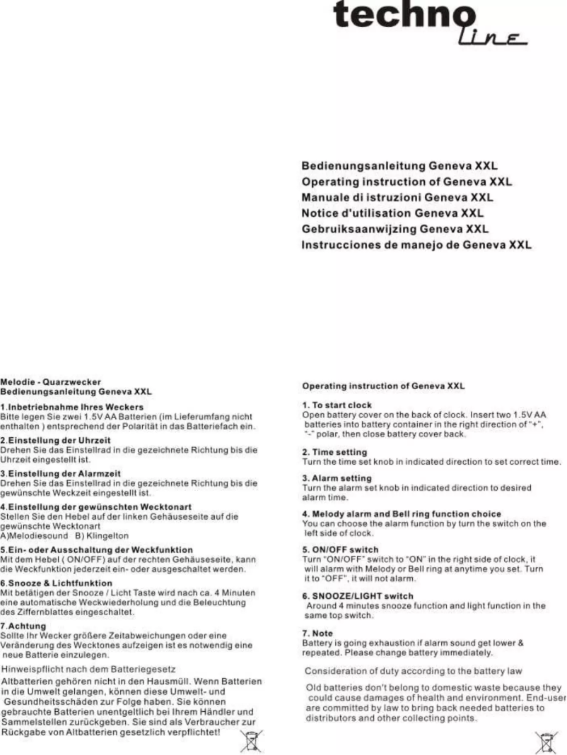 Page n°1 - Manuel utilisateur Techno Line Geneva XXL