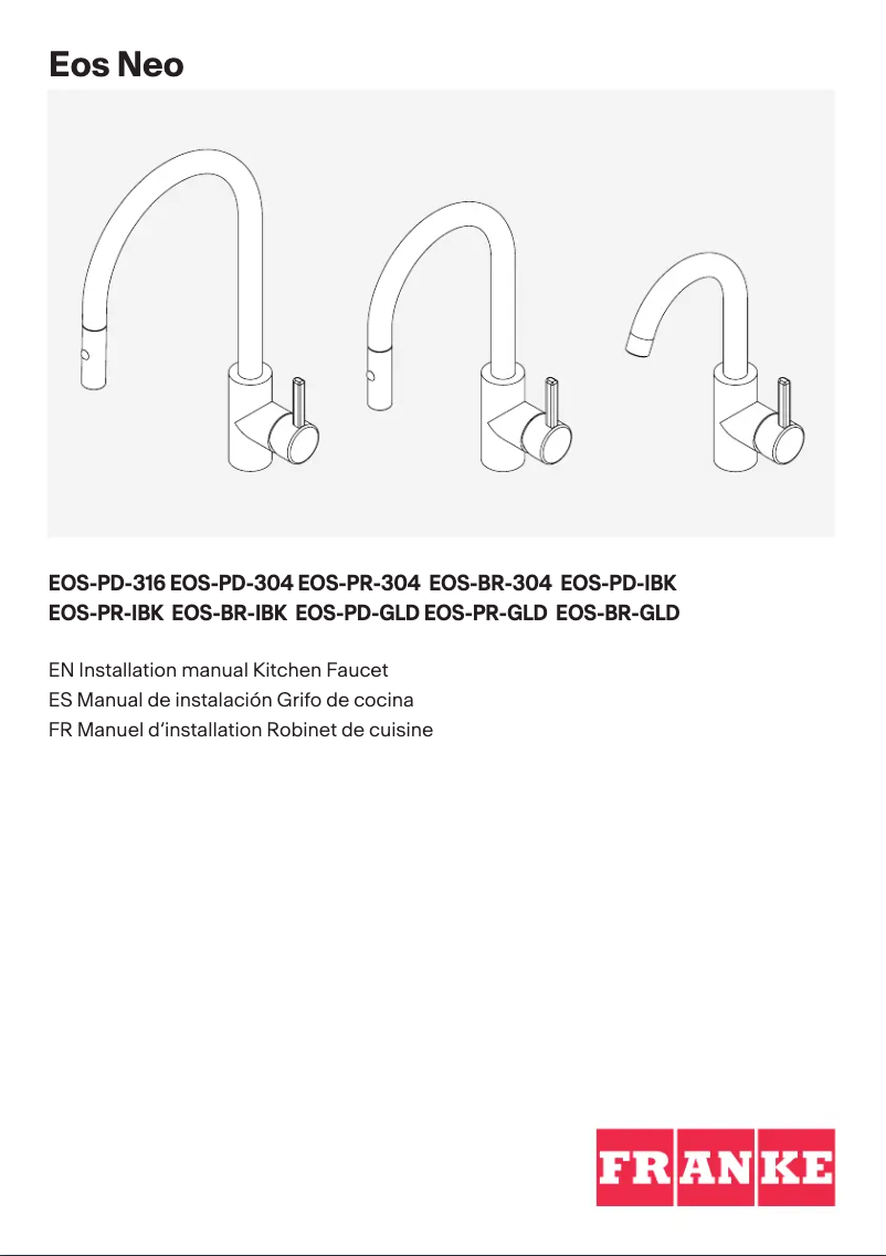 Página 1 del manual Guía de instalación Franke EOS-PD-GLD