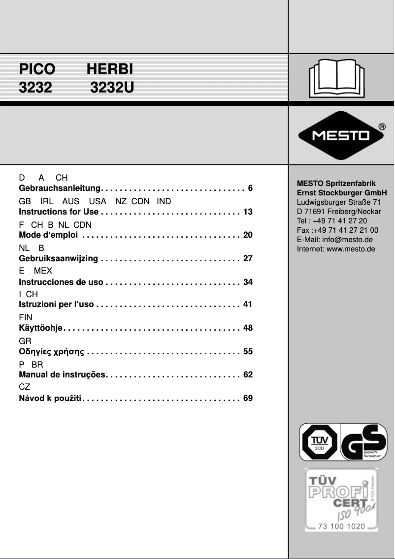Page 1 de la notice Manuel utilisateur MESTO PICO 3232