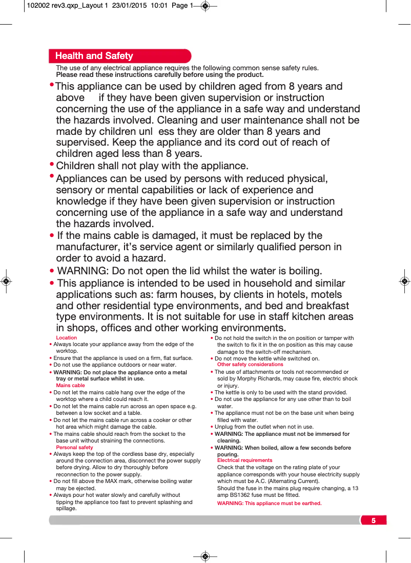 Page 1 de la notice Manuel utilisateur Morphy Richards Retro 102012