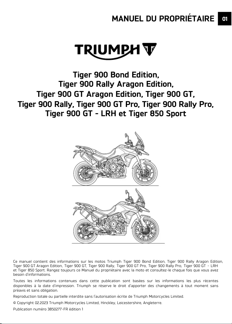 Page 1 de la notice Manuel utilisateur Triumph Tiger 900 GT (2021)