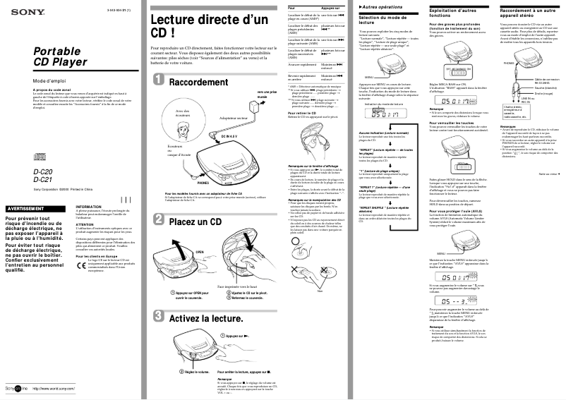 Page n°1 - Manuel utilisateur Sony D-C21