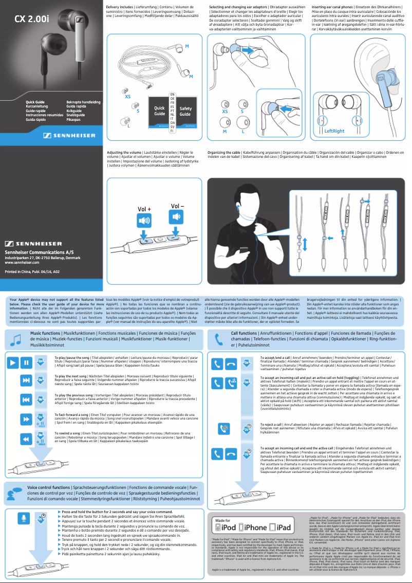 Page 1 de la notice Manuel utilisateur Sennheiser CX 2.00