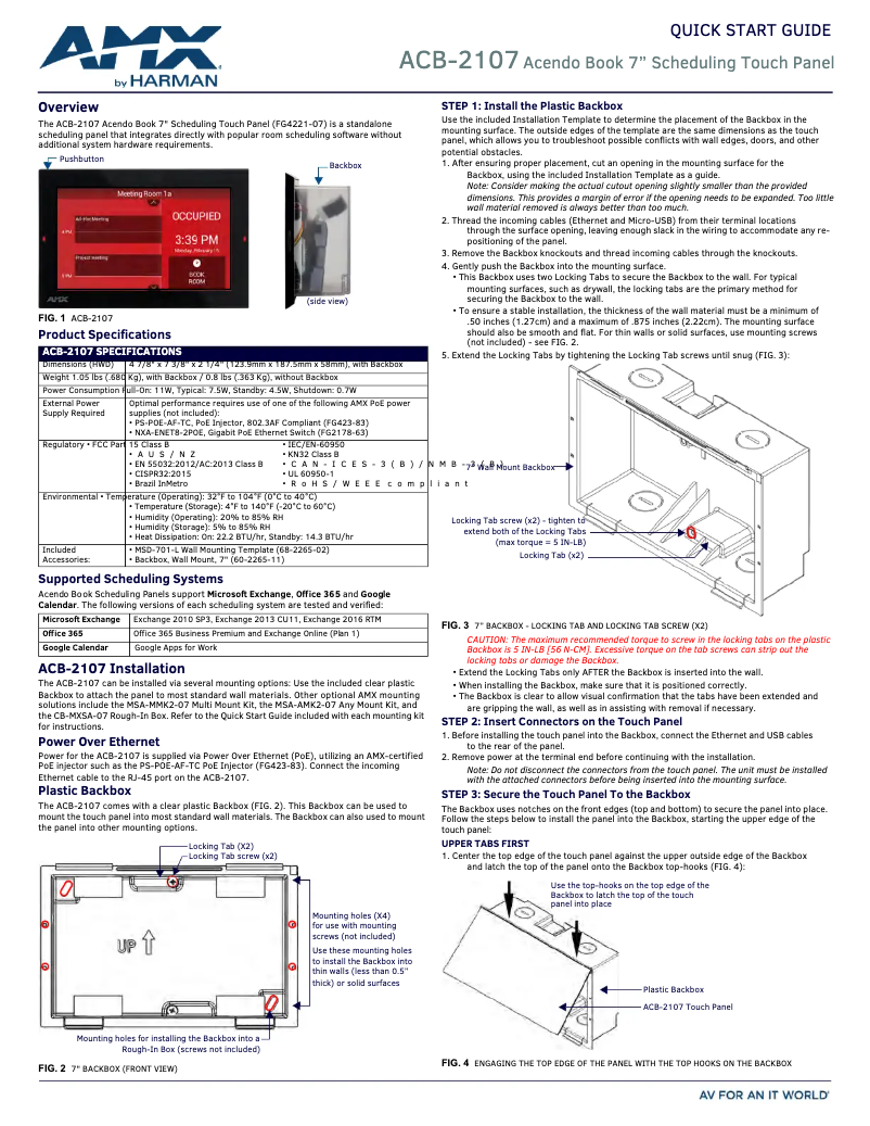 Page n°1 - Guide de démarrage rapide AMX Acendo Book ACB-2107