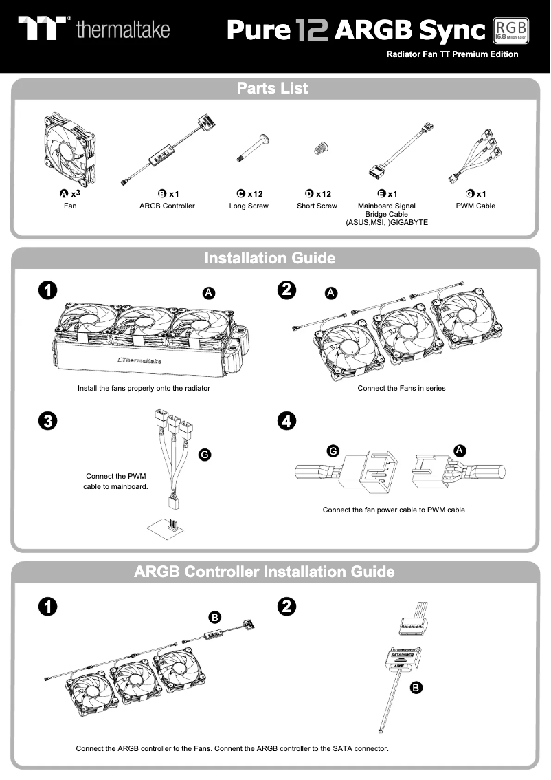 Page 1 de la notice Manuel utilisateur Thermaltake Pure 12